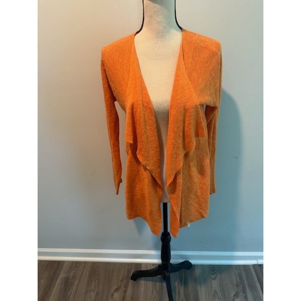 Eileen Fisher Draped Open Front Waterfall Cardigan Sweater sz Small Linen Blend
